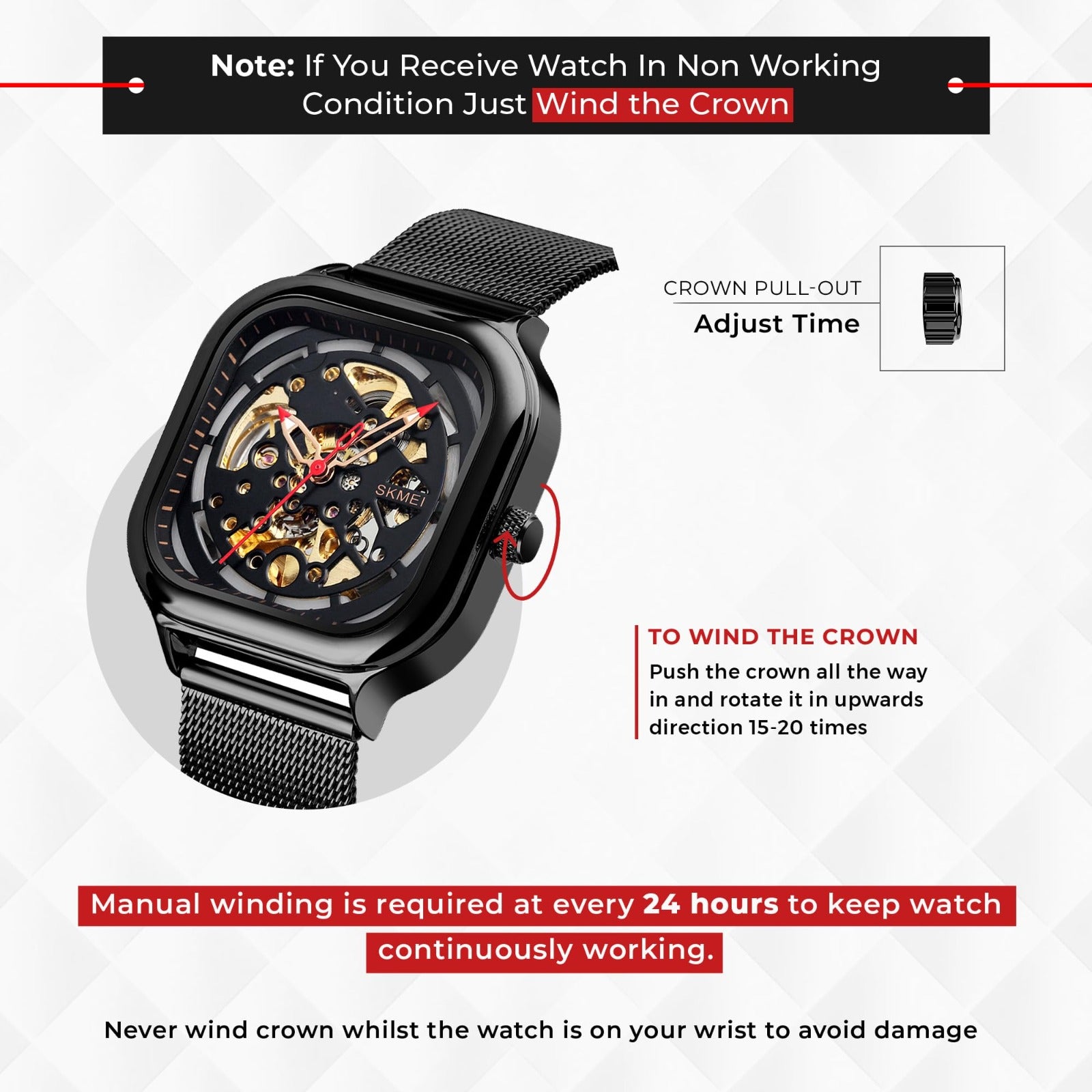 SKMEI - 9184 - Premium Automatic Skeleton Watch - black image 2