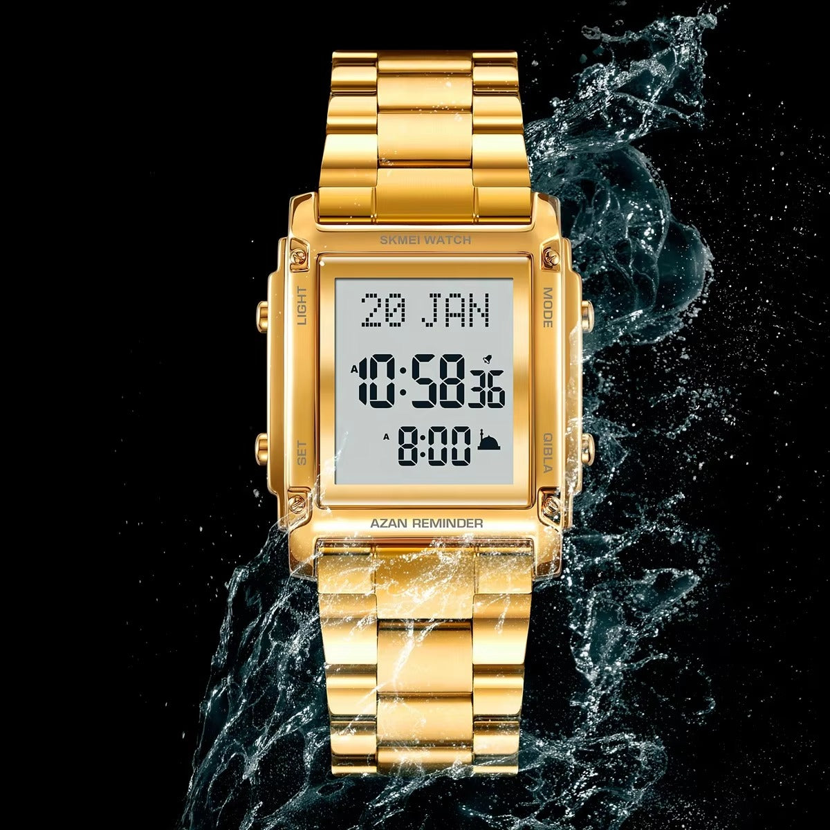 Skmei - 2277 - Qibla Azan Time Reminder Prayer Watch - Golden image 3