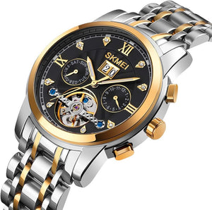 SKMEI - M029 - Automatic Movement Skeleton Watch - gold/silver black image 1