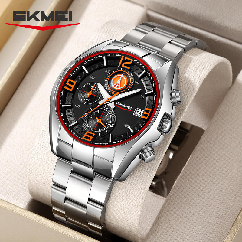 SKMEI - 9346 - Sport Chronograph Quartz Stainless Steel Watch - orange image 1