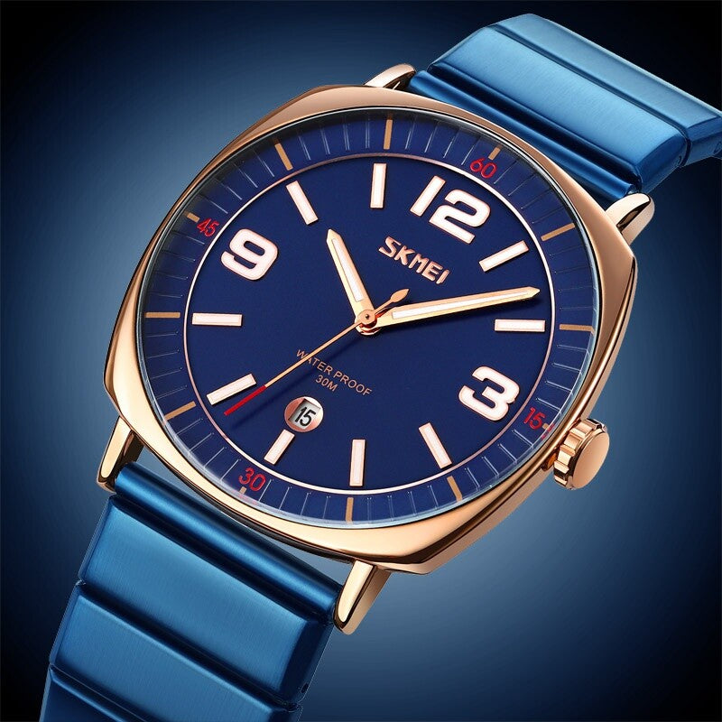 SKMEI - 9280 - Slim Steel Analog Quartz Watch - Rosegold/Blue image 2