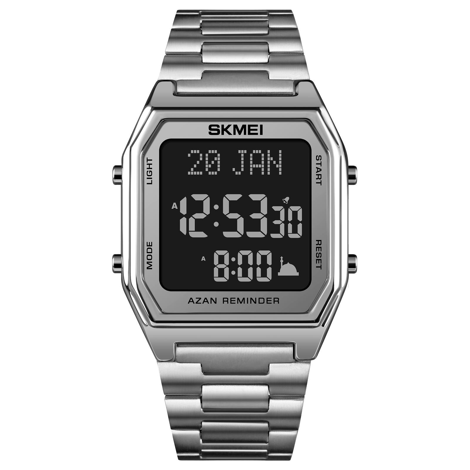 SKMEI - 1763 - Qibla Azan Time Reminder Prayer Watch - silver black image 0