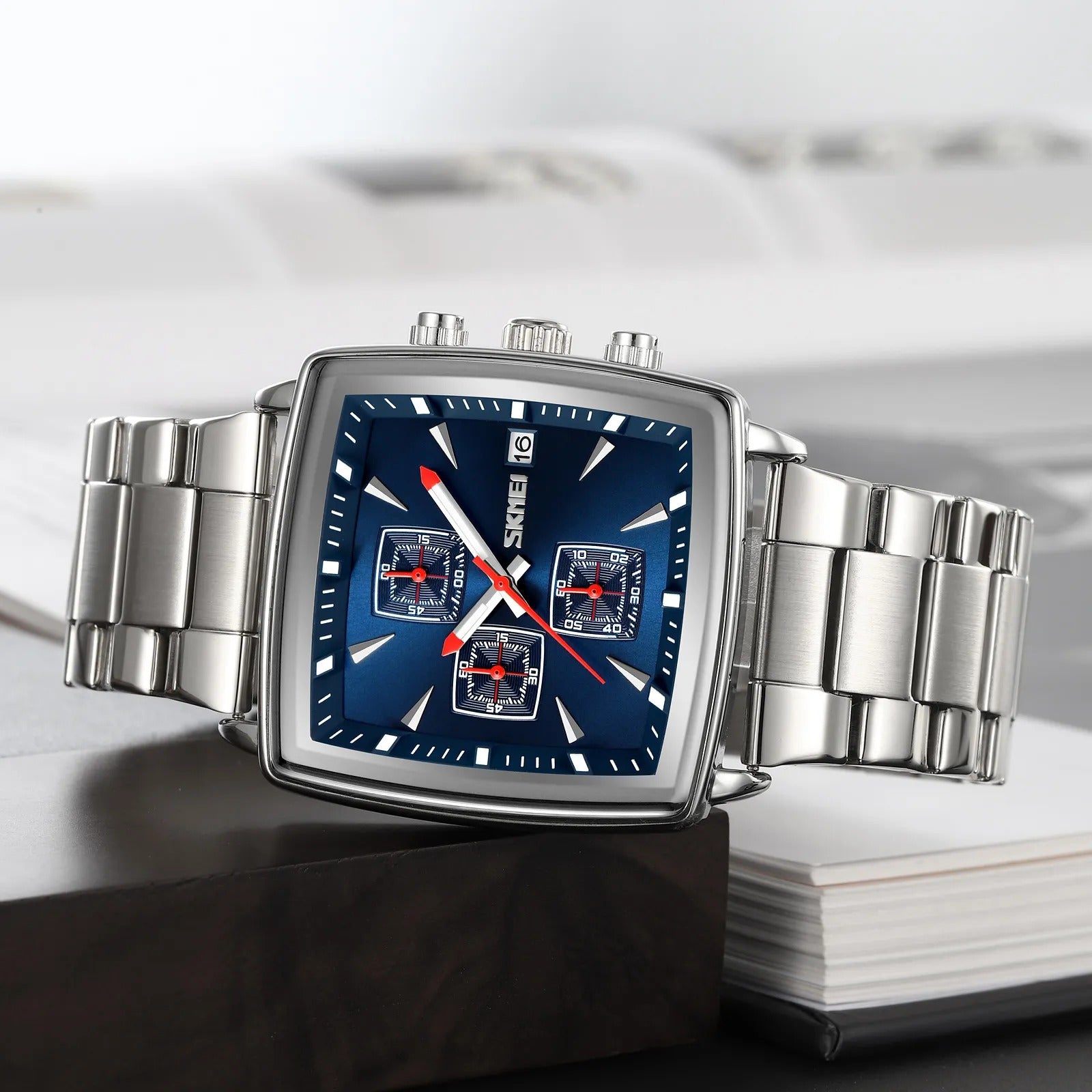SKMEI - 9331 - Luxury Chronograph Wr30m Waterpoof Quartz - Silver/Blue image 3