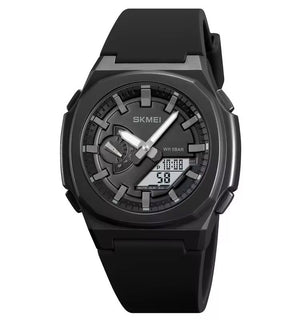 SKMEI 2091 Digital Analog World Time Watch - Black/Grey-White