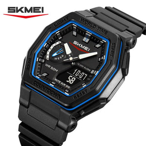 SKMEI 2438 Dual Sports Watch Multiple Time Zone - Black/Blue