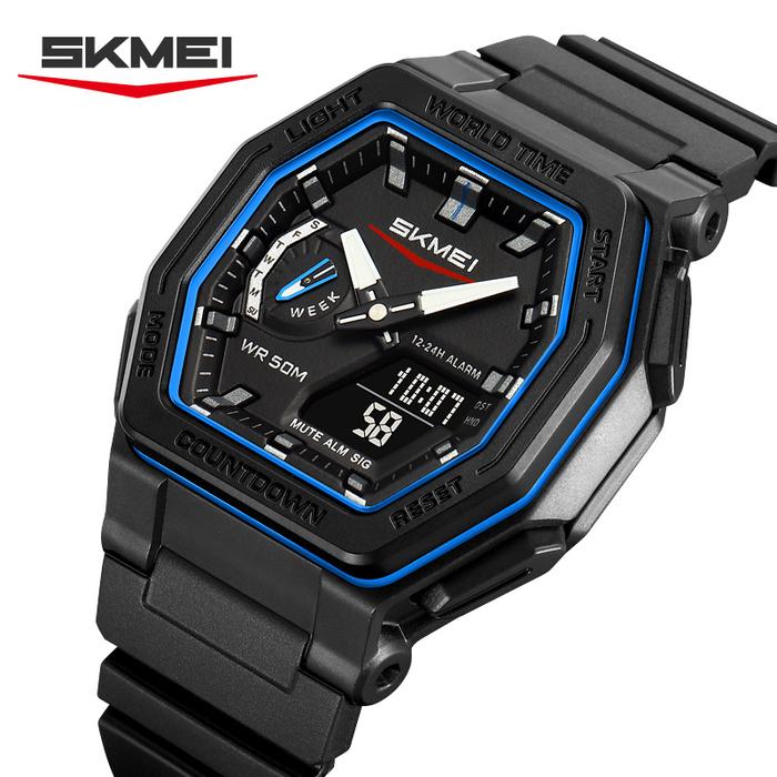 SKMEI - 2438 - Dual Sports Watch Multiple Time Zone - Black/Blue image 0