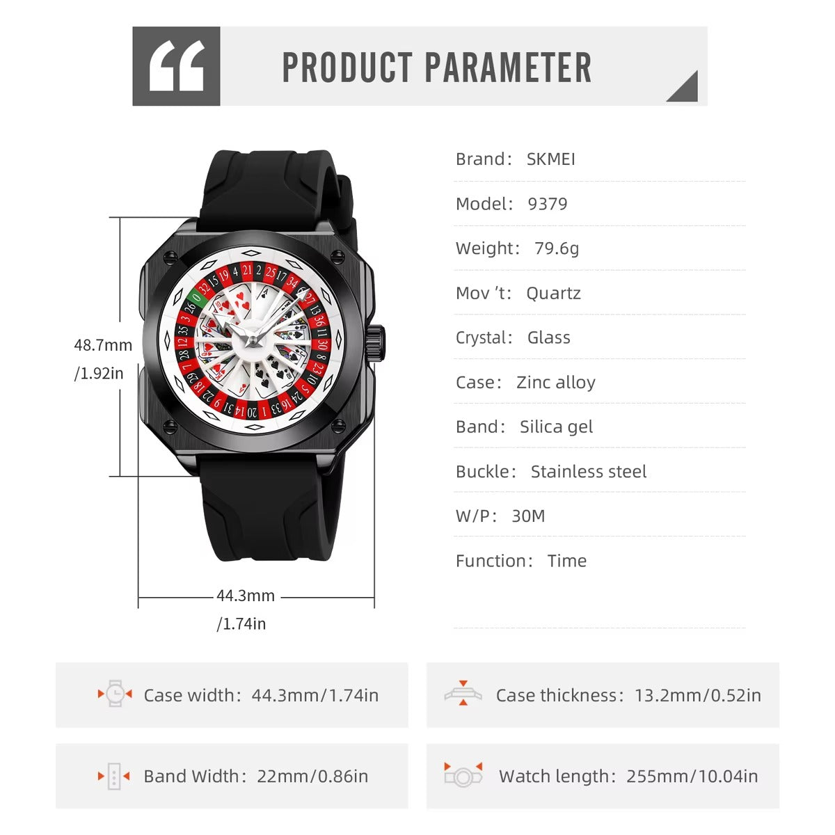 SKMEI - 9379 - Rotating Poker Dial Silicone Wrist Watch - Black/black image 2