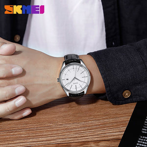 Skmei - 9298 - Leather Strap Casual Analog Quartz Watch - Silver/Silver-Black image 2
