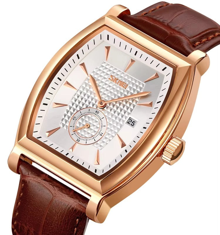 Skmei- 9306 - Leather Strap Quartz Alloy case Downsecond - rose gold/silver image 1