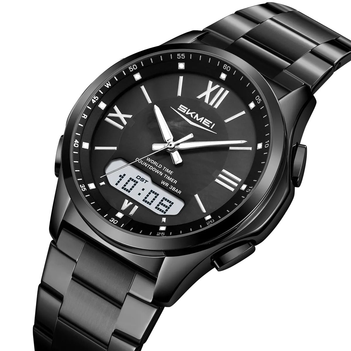 SKMEI 2459 Analog Digital World Time Sports Watch - black/black image 0