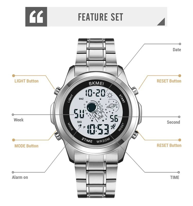 Skmei - 2019 - Advanced Digital Features Dual Time Watch - silver-white image 7