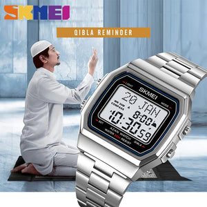 SKMEI - 2113 - Qibla Azan Time Reminder Prayer Watch - silver-white image 3