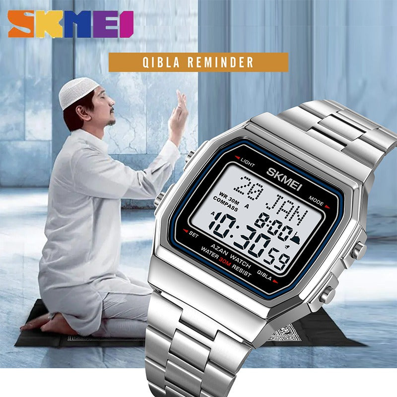 SKMEI - 2113 - Qibla Azan Time Reminder Prayer Watch - silver-white image 3