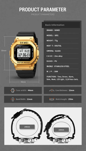 Skmei - 1851 - Digital LED Luminous Waterproof - Golden image 4