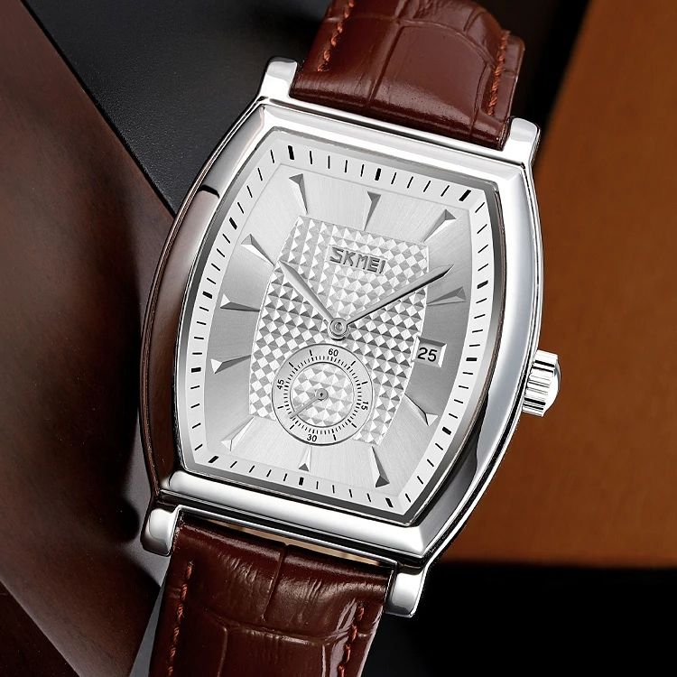 Skmei- 9306 - Leather Strap Quartz Alloy case Downsecond - silver/silver image 3