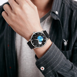 Skmei - 9283 - Classic Analog Galaxy Dial Watch - black-leather image 1