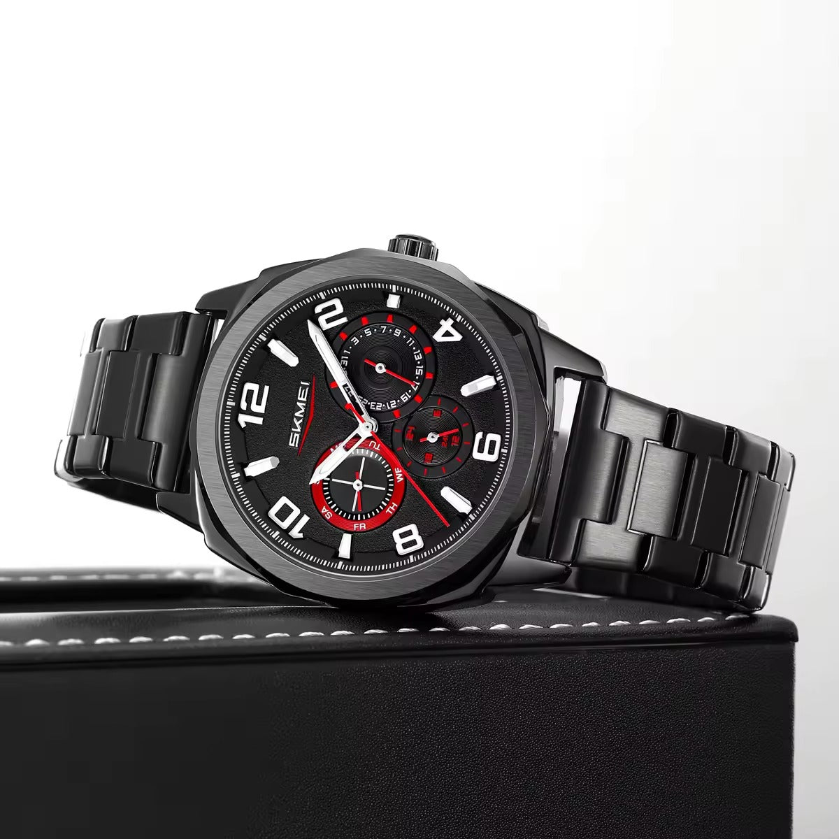 SKMEI - 9350 - 3ATM Waterproof Men Business Watch - Black/Black image 2