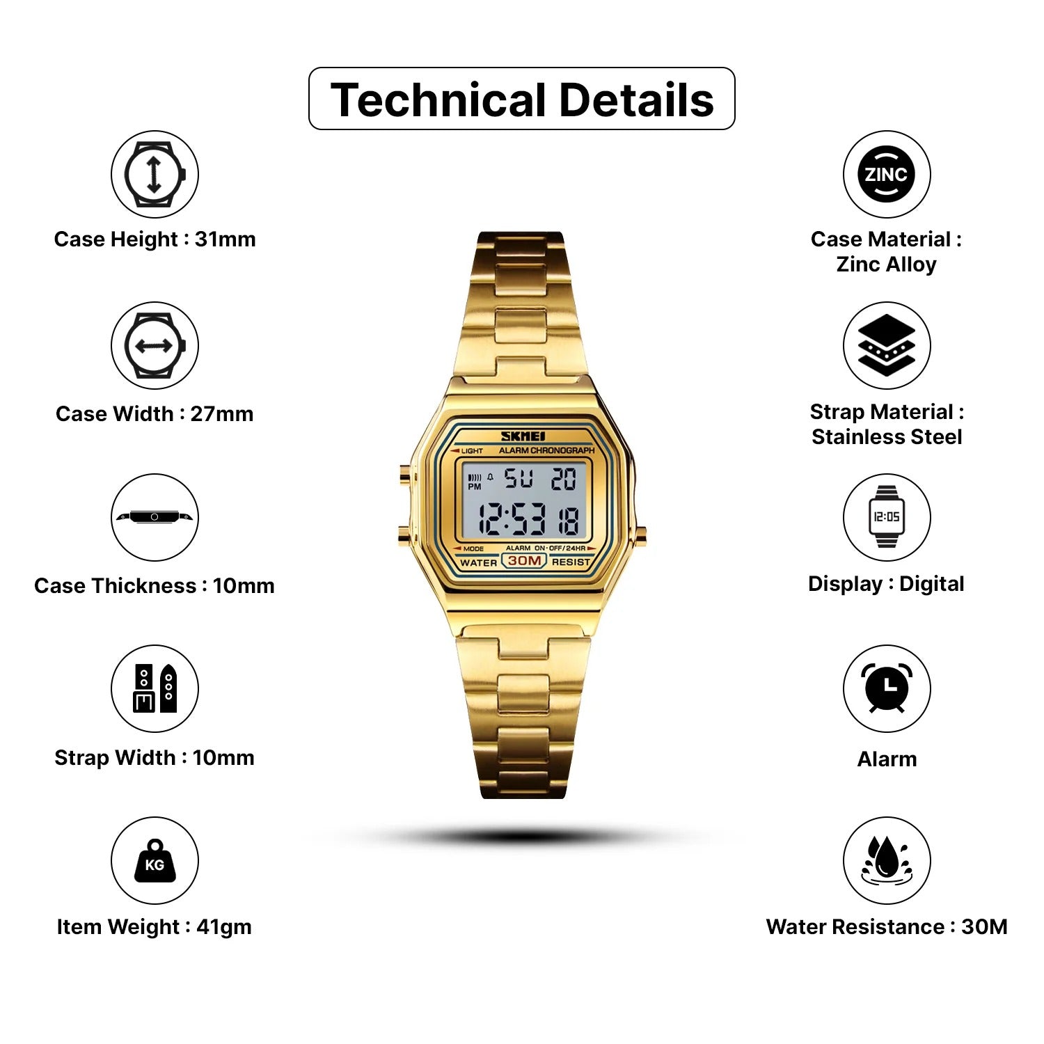 Skmei 1415 - Women Digital Stainless Steel Water Resistant - Gold image 6