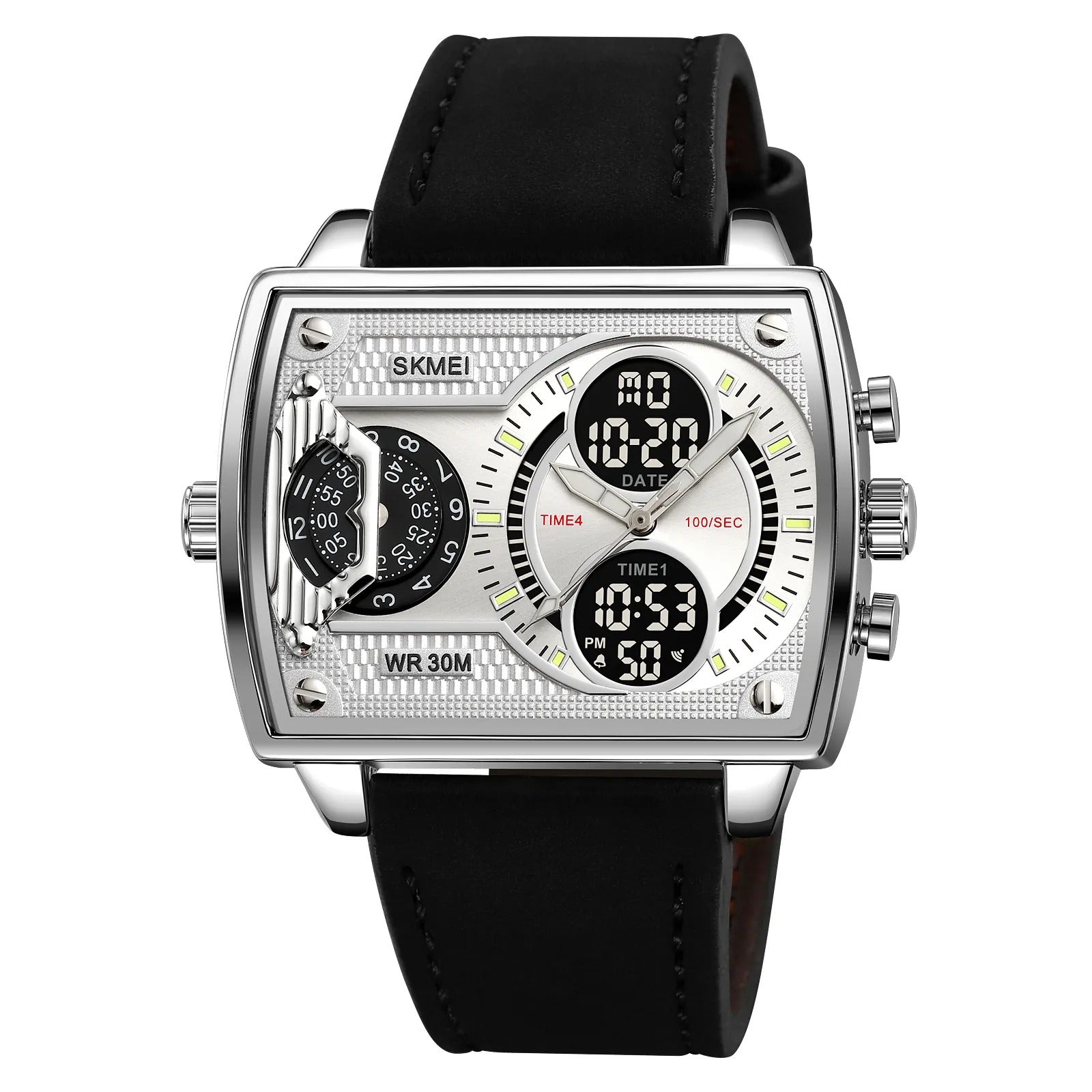 SKMEI 2229 Multi-Zone Analog Digital Sports Watch - silver/silver/leather image 0
