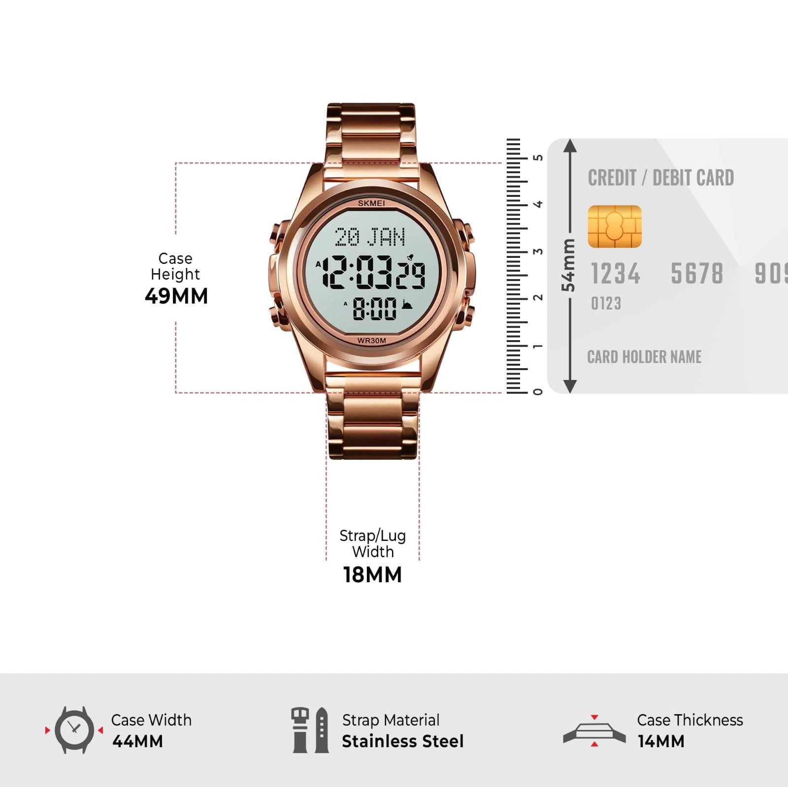 SKMEI - 1667 - Qibla Azan Time Reminder Prayer Watch - Rose gold/white image 4