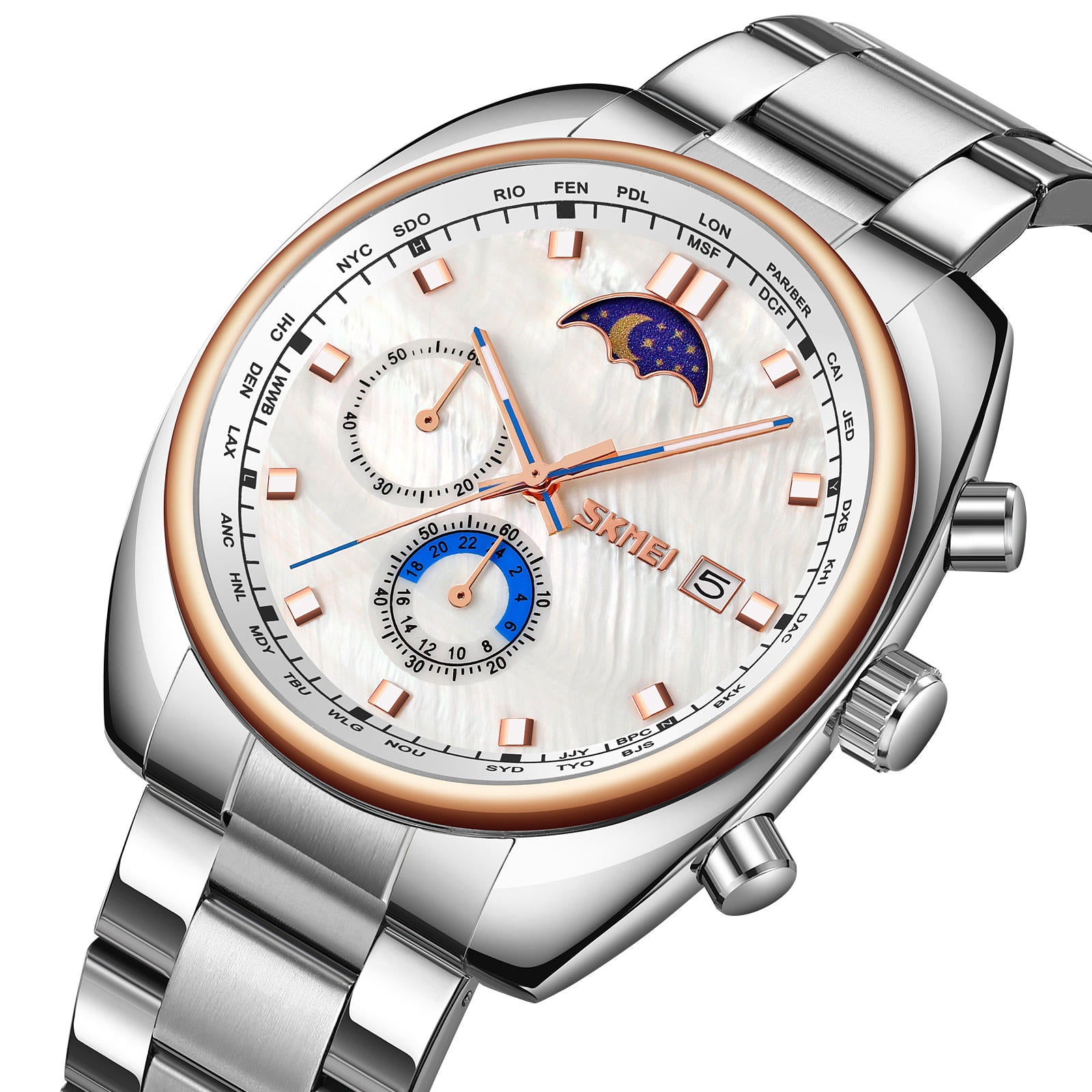 SKMEI - 9325 - Quartz Luxury Moon Phase Chrono Watch - RoseGold/White image 1
