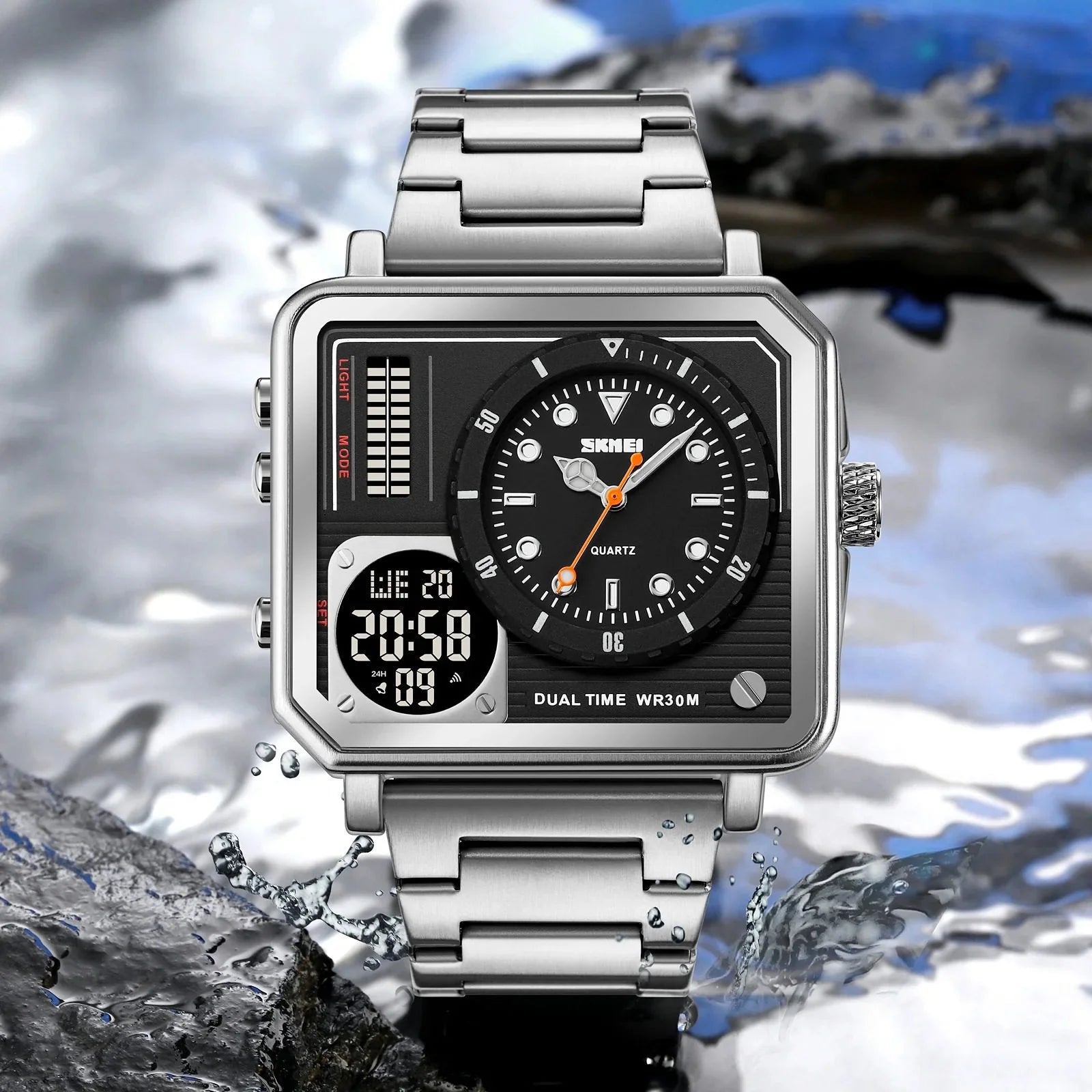 SKMEI - 2025 - LED Backlight Large Screen Multi-Time Zone Waterproof Watch - Silver image 5