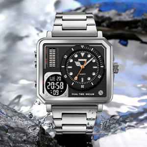 SKMEI - 2025 - LED Backlight Large Screen Multi-Time Zone Waterproof Watch - Silver image 5