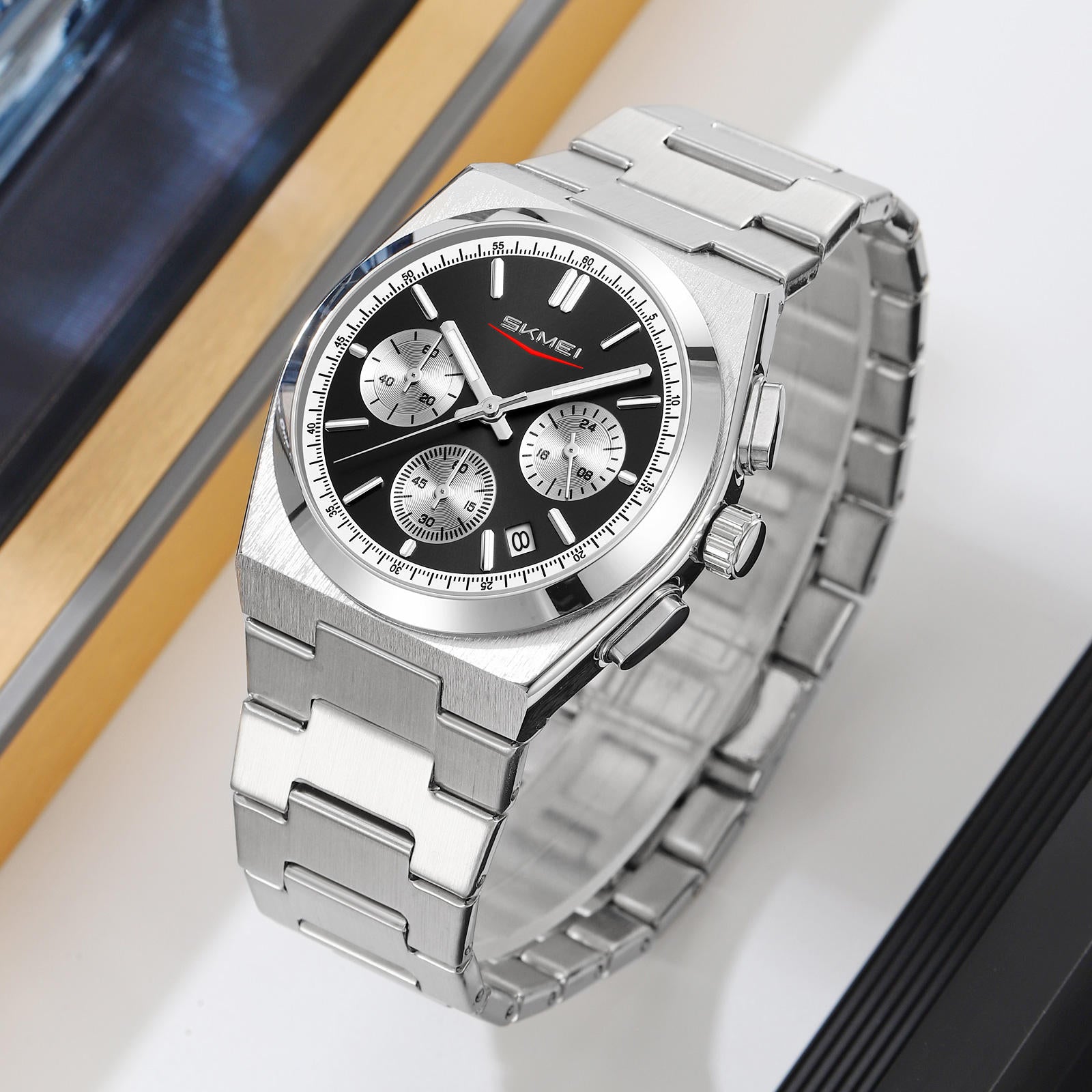 SKMEI - 9371 - Premium Quartz Chronograph Watch - silver/black image 2