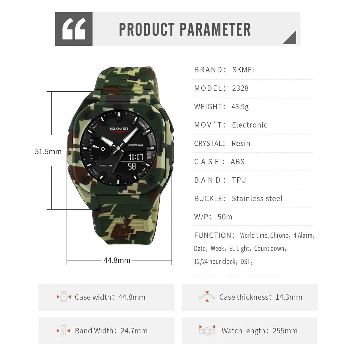 Skmei - 2328 - World Master Dual Display Watch - Green/Camo image 2