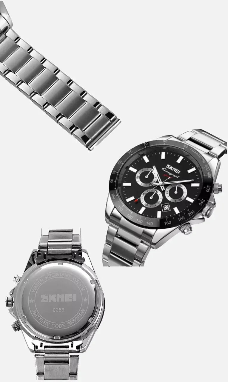 Skmei - 9259 - Stainless Steel Chronograph - Silver/Black image 5