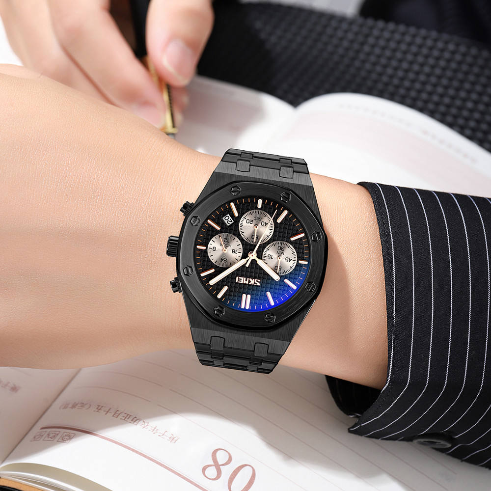 SKMEI - 9296 - Analog Stainless Steel Chronograph Quartz Watch - black/black image 3