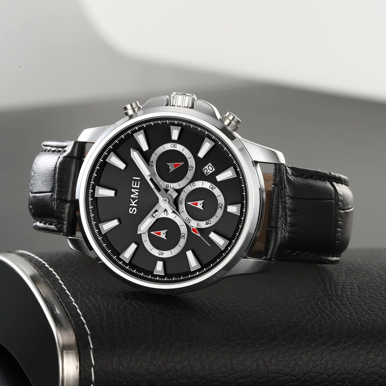SKMEI - 2071 - High Quality Luxury Watch - Silver/Black-Leather image 3