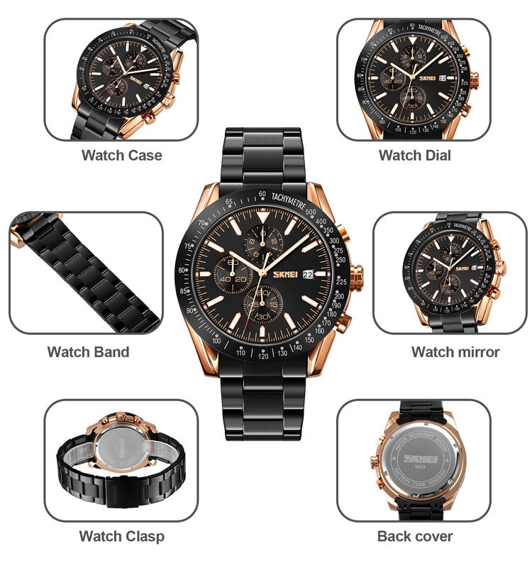 SKMEI - 9253 - Elite Chronograph Watch - Rosegold/Black-Steel image 6