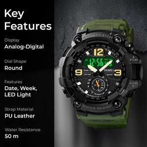 Skmei - 1637 - Warrior Dual Display Watch - Army Green image 7