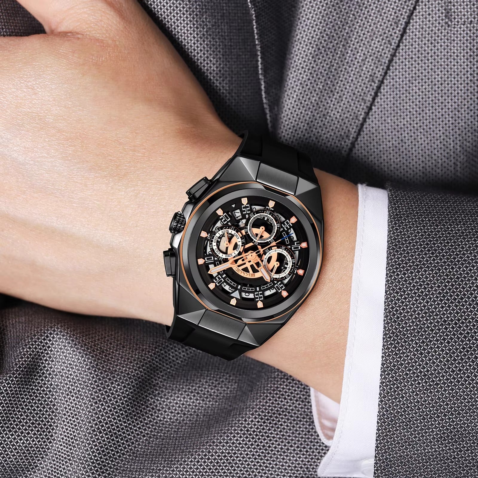 SKMEI - 9377 - Sporty Multi-Function Quartz Watch - black/black image 1