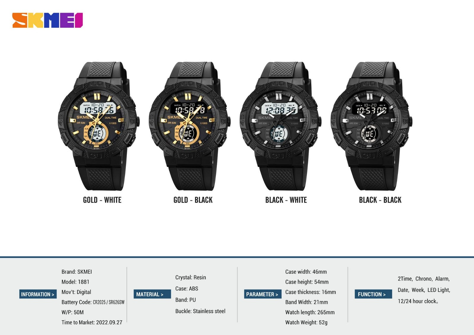 Skmei - 1881 - Digital Analog - Black/Black image 6