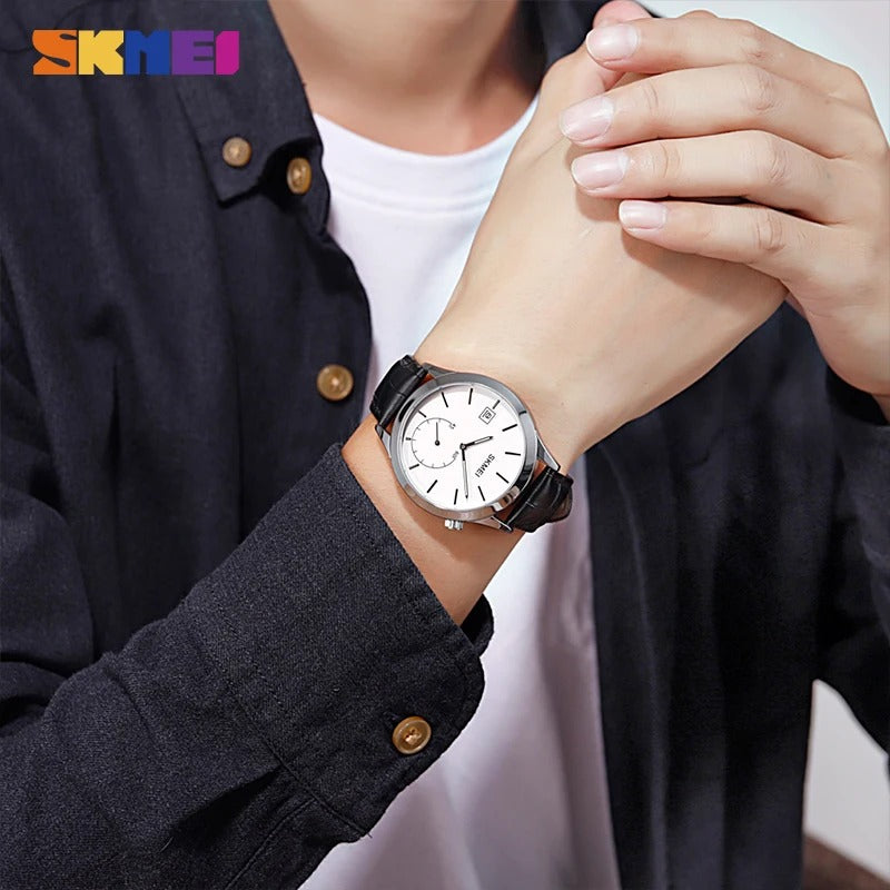 SKMEI - 1581 - High Quality Luxury Watch - Silver/Black-Leather image 3
