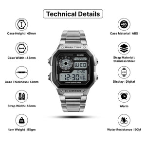 Skmei - 1335 - Digital Sports Countdown Waterproof Watch - Silver image 1