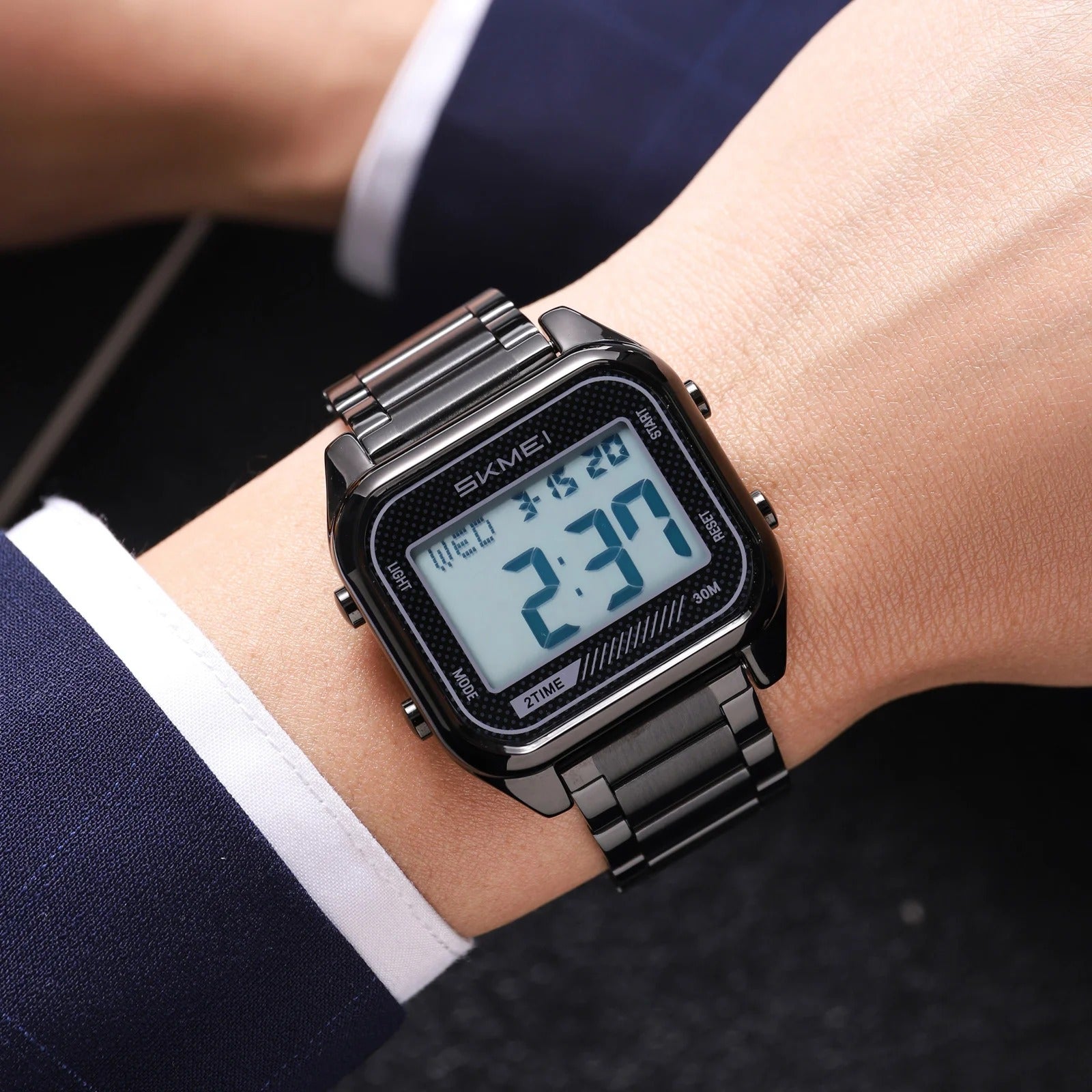 Skmei – 2478 – Digital Sports Stainless Steel Watch – Black/White image 2