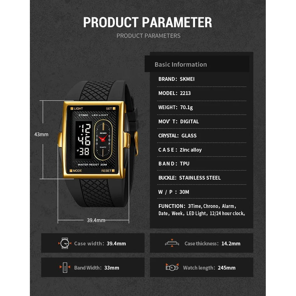 Skmei - 2213 - Digital Sport Watch - Gold/Black image 3