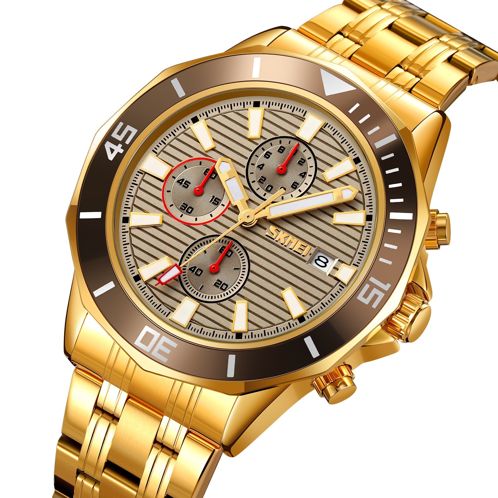 SKMEI - 9335 - Luxury Quartz Chronograph Stainless Steel Watch - gold/gray image 1