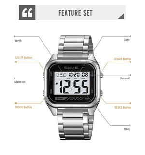 Skmei – 2478 – Digital Sports Stainless Steel Watch – Silver/White image 1