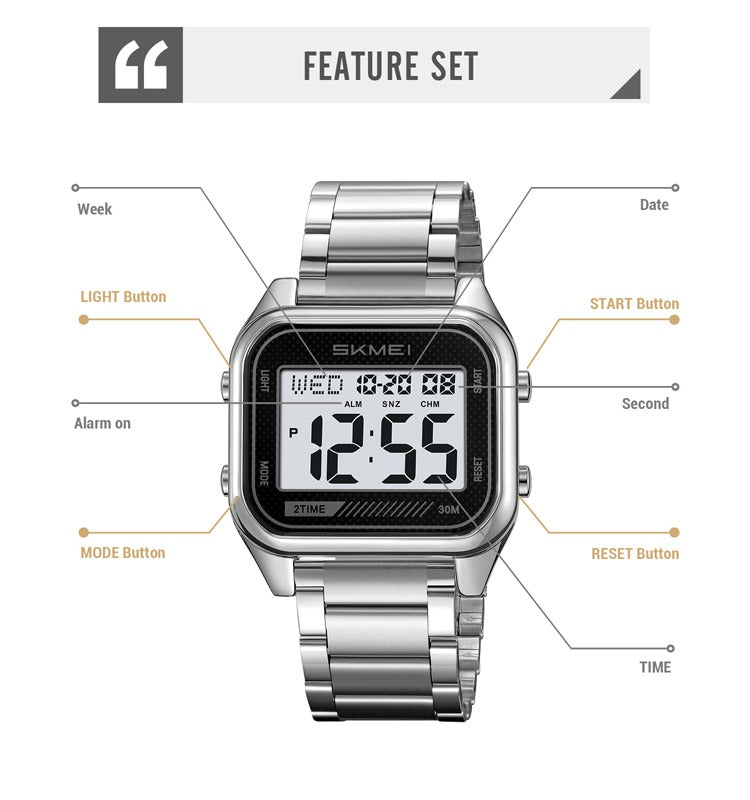 Skmei – 2478 – Digital Sports Stainless Steel Watch – Silver/White image 1