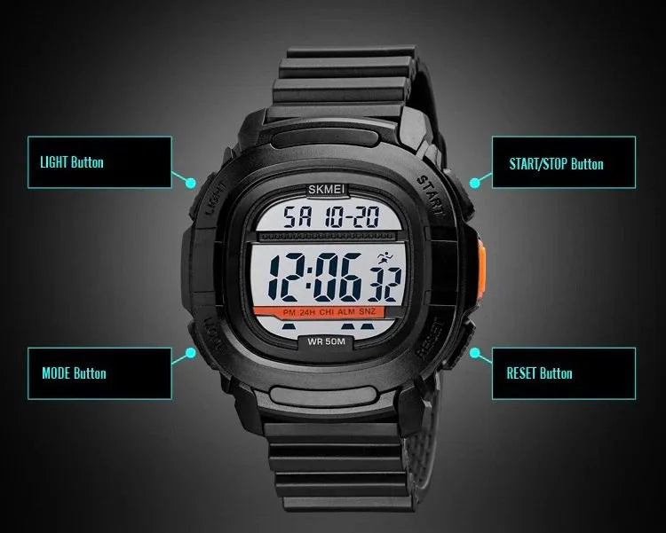 Skmei - 1657 - Sports 50M Waterproof Digital - Black/White image 1