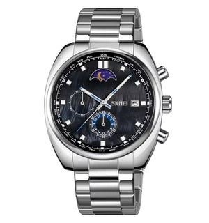 SKMEI - 9325 - Quartz Luxury Moon Phase Chrono Watch - Silver/Black image 1