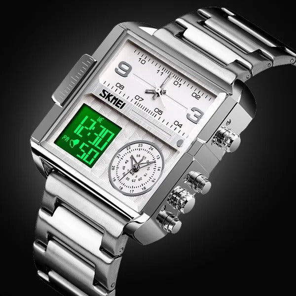 Skmei - 1584(chain) - Sports Quartz Waterproof Tiple time - Silver-Steel image 4