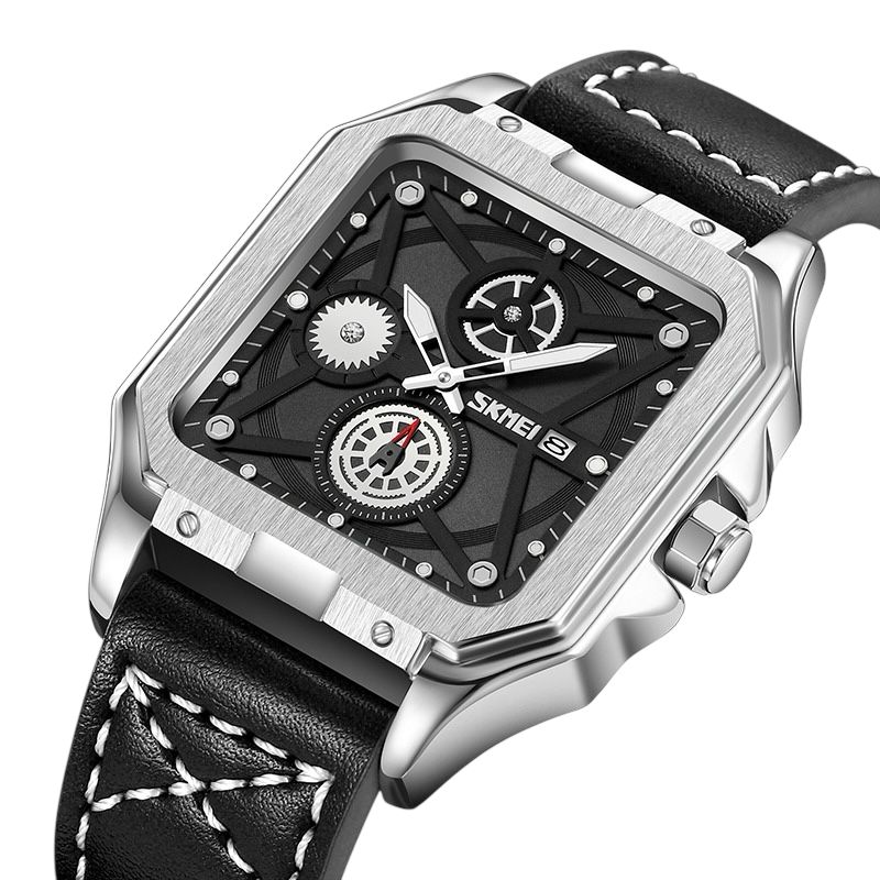 SKMEI - 9330 - Premium Down Second Square Dial Watch - silver/black image 1