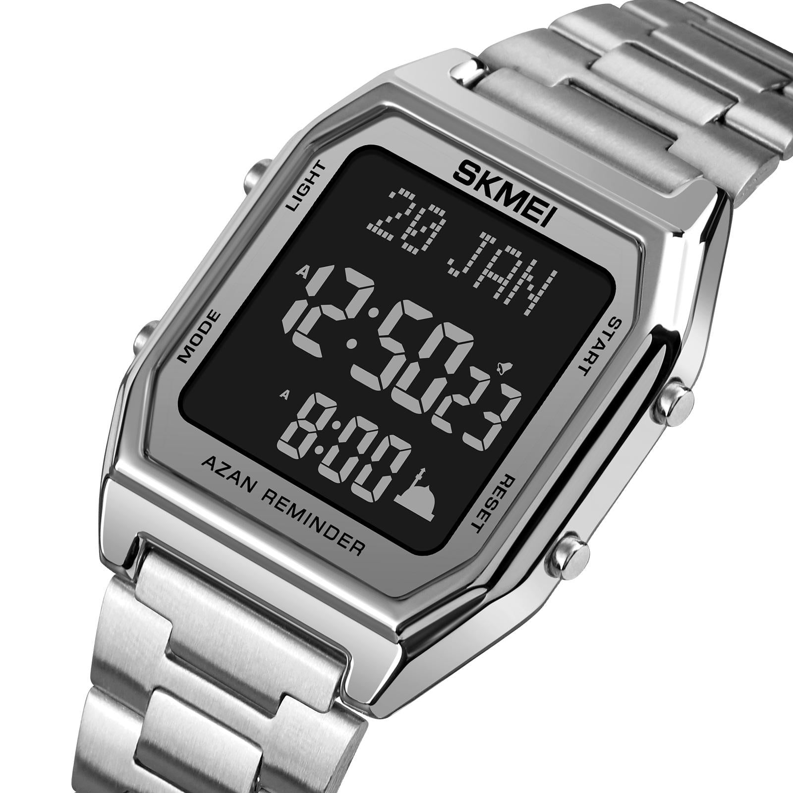 SKMEI - 1763 - Qibla Azan Time Reminder Prayer Watch - silver black image 1