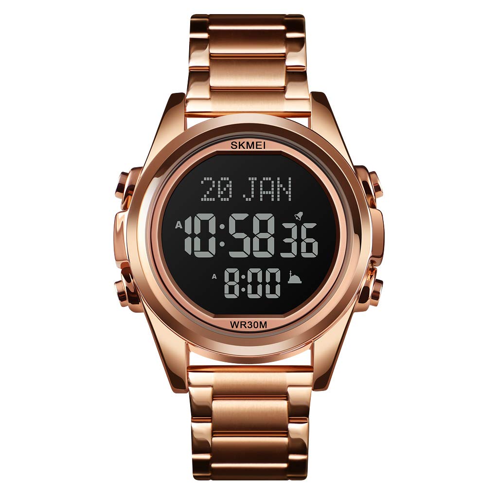 SKMEI - 1667 - Qibla Azan Time Reminder Prayer Watch - Rose gold/black image 0