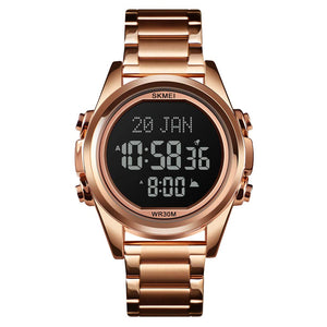 SKMEI - 1667 - Qibla Azan Time Reminder Prayer Watch - Rose gold/black image 0